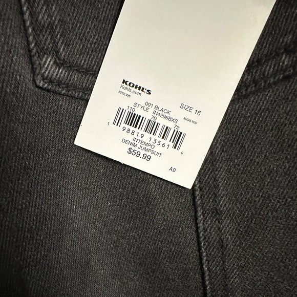 Women’s Intempo Black Washed Belted Denim Jumpsuit Size 16 NWT - Picture 11 of 14